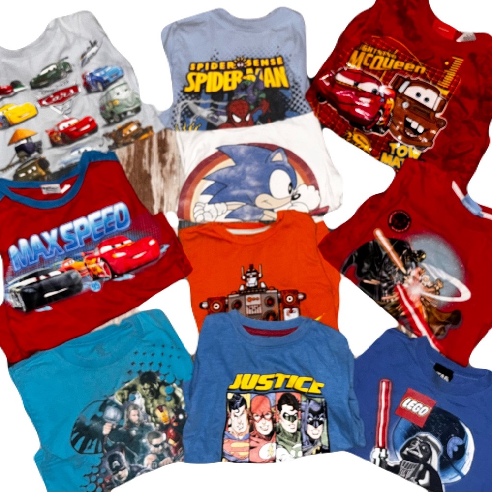 Boys superhero, star wars, and cars shirt bundle size 6